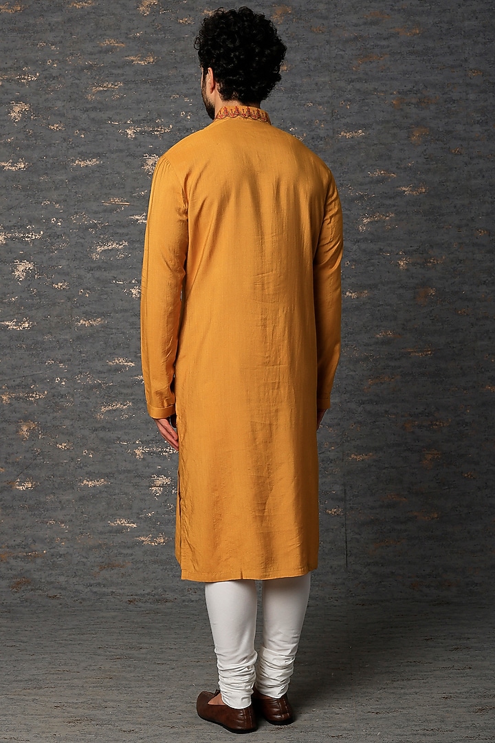 Sunrise Orange Matka Cotton Patchwork Kurta Set by Qbik Men at Pernia's Pop Up Shop
