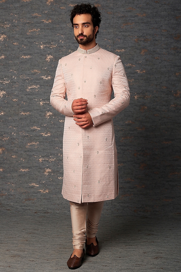 Blush Pink Embroidered Wedding Sherwani Set by Qbik Men at Pernia's Pop Up Shop