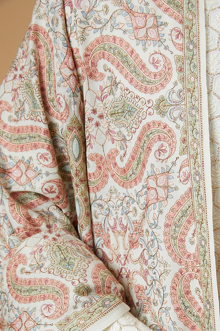 Off-White Wool Embroidered Stole by Qbik Men at Pernia's Pop Up Shop