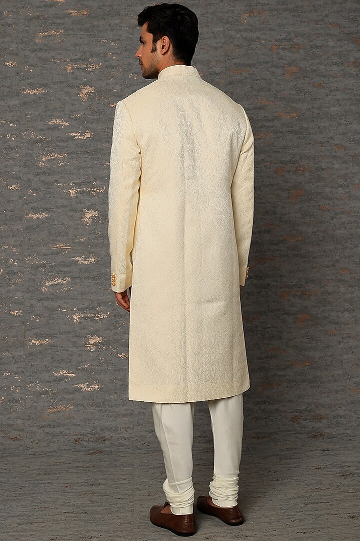 Off-White Embroidered Wedding Sherwani Set by Qbik Men at Pernia's Pop Up Shop