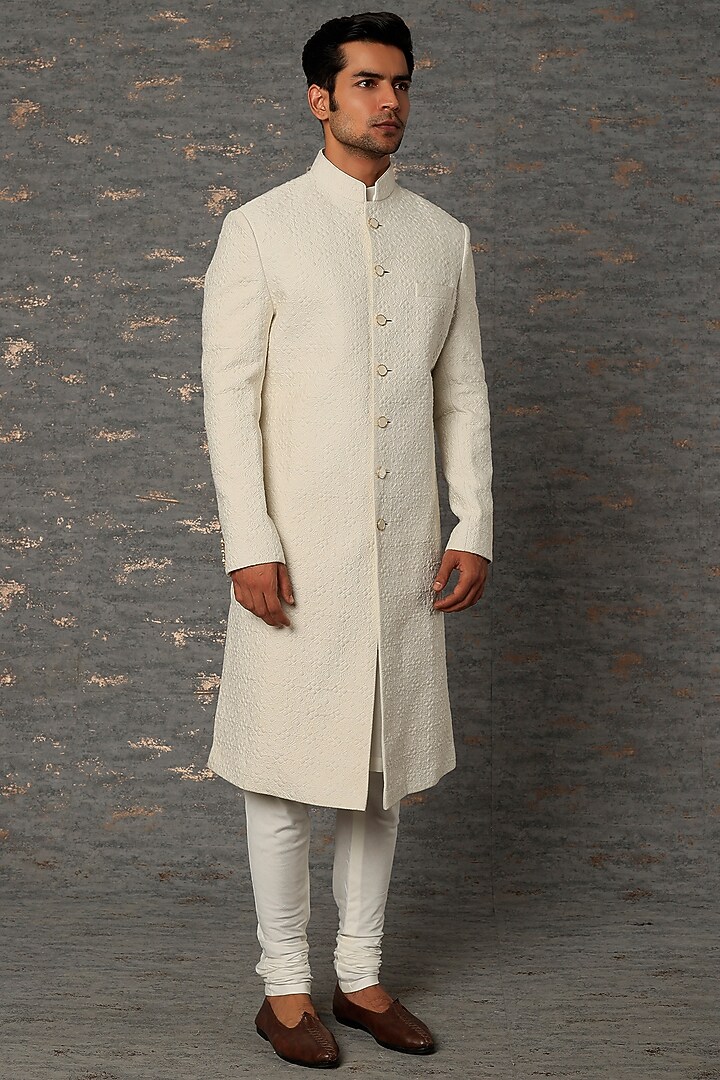 Off-White Embroidered Wedding Sherwani Set by Qbik Men at Pernia's Pop Up Shop