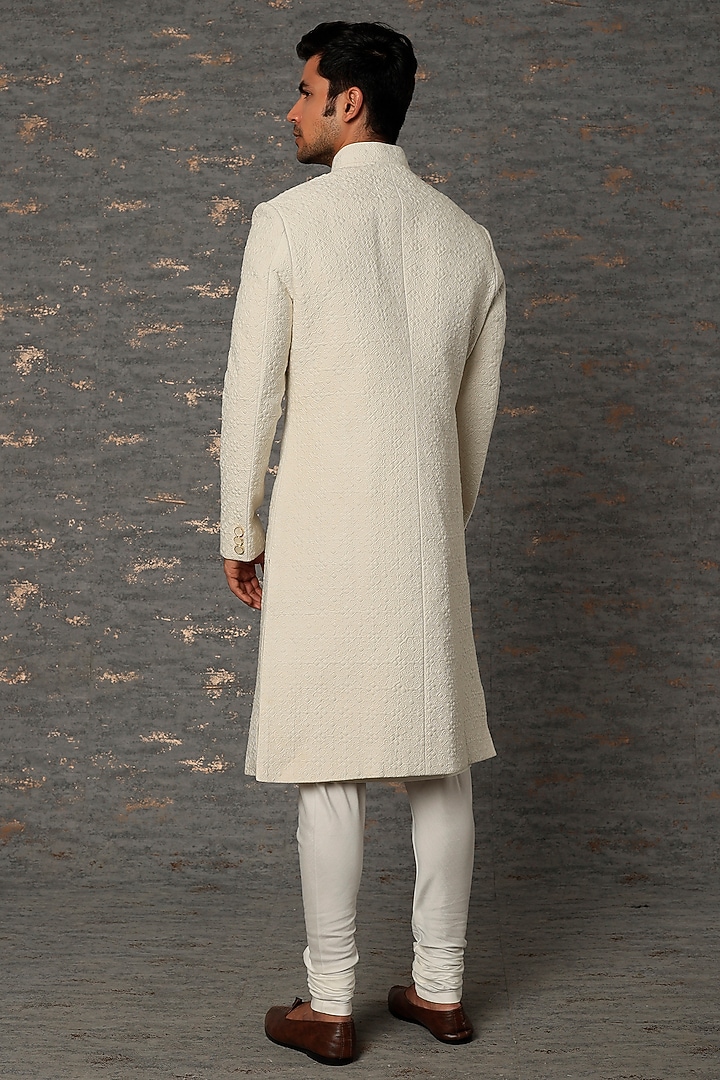 Off-White Embroidered Wedding Sherwani Set by Qbik Men at Pernia's Pop Up Shop