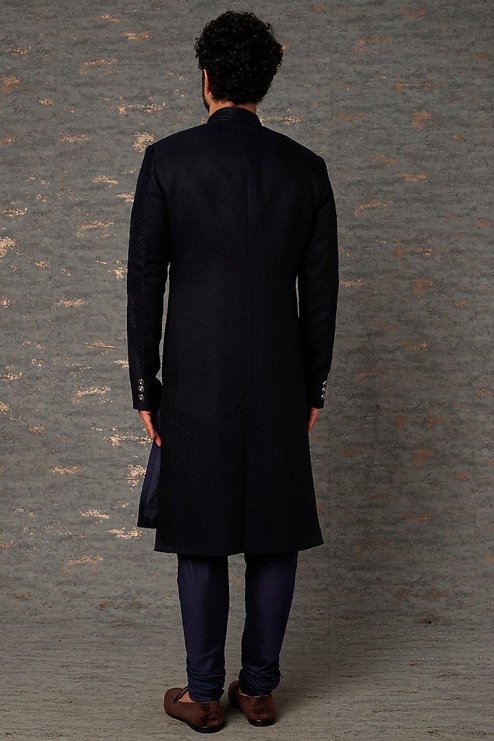 Navy Silk Groom Sherwani Set by Qbik Men at Pernia's Pop Up Shop