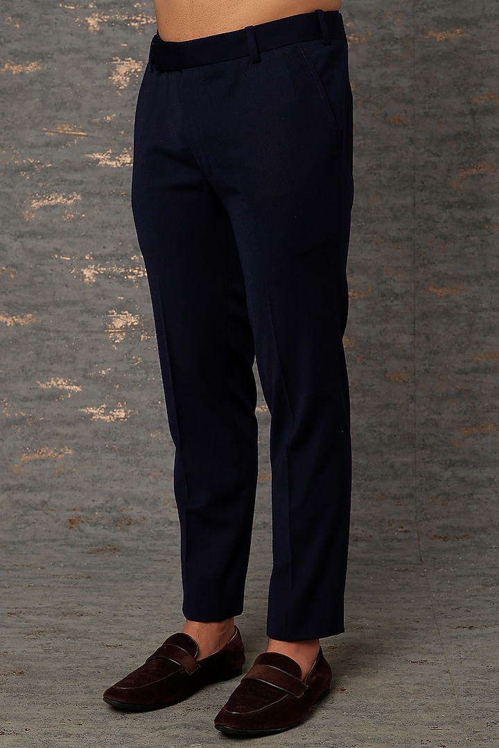 Navy Silk Wedding Indowestern Jacket Set by Qbik Men at Pernia's Pop Up Shop