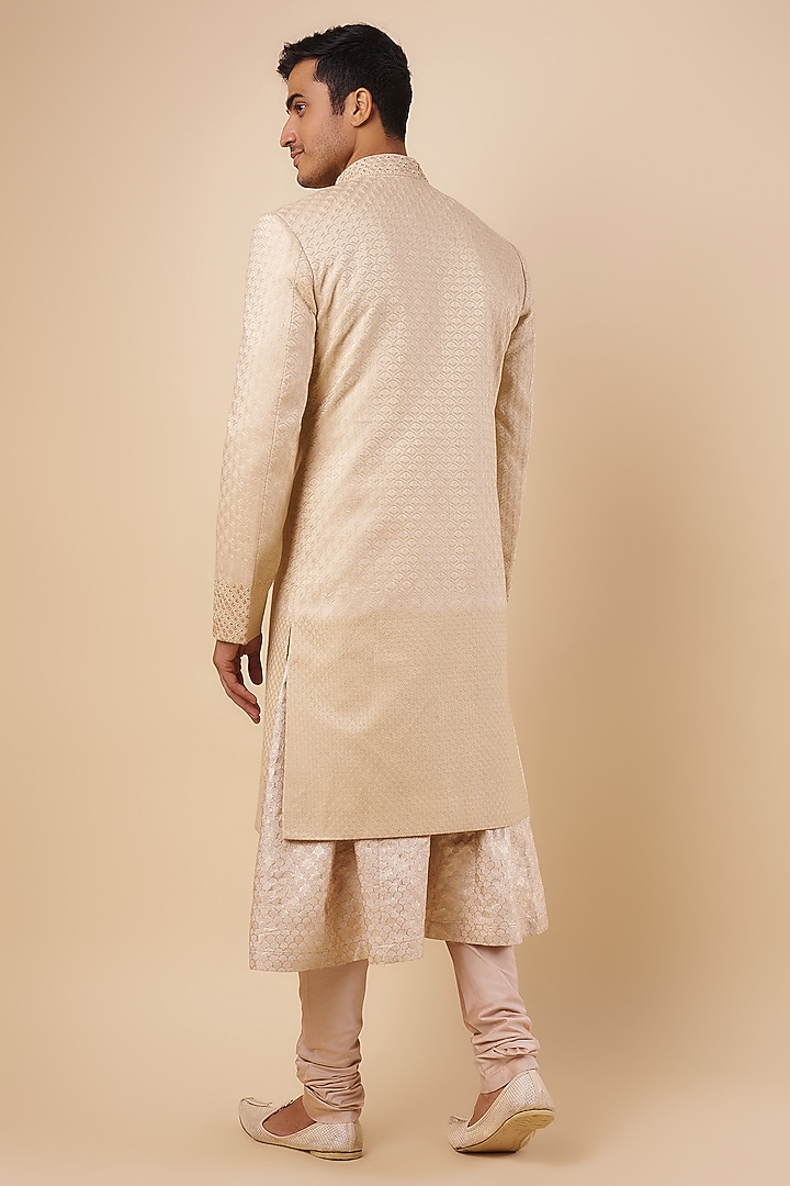 Ivory Silk Embroidered Groom Sherwani Set by Qbik Men at Pernia's Pop Up Shop