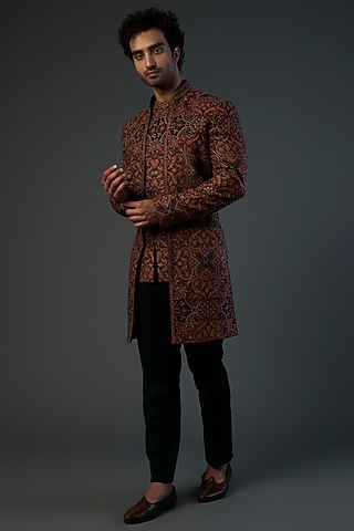 Multi-Coloured Embroidered Indowestern Set by Qbik Men