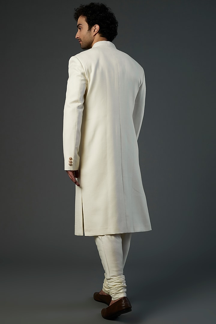 Ivory Pashmina Wedding Sherwani Set by Qbik Men at Pernia's Pop Up Shop