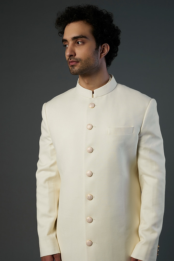 Ivory Pashmina Wedding Sherwani Set by Qbik Men at Pernia's Pop Up Shop