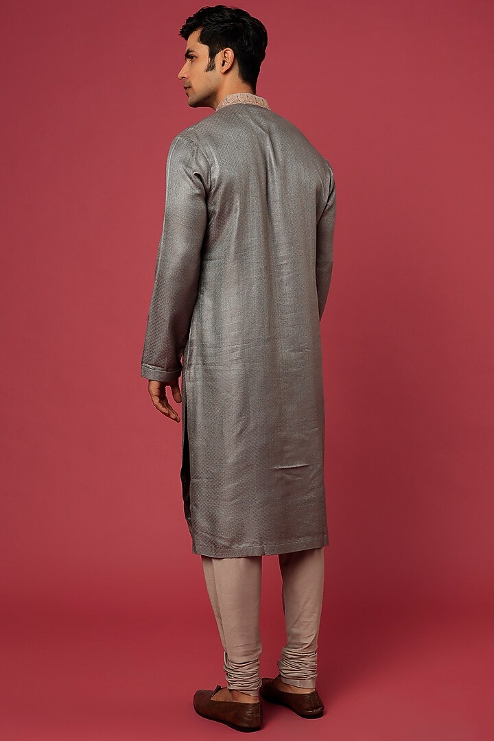 Grey Matka Cotton Kurta Set by Qbik Men at Pernia's Pop Up Shop