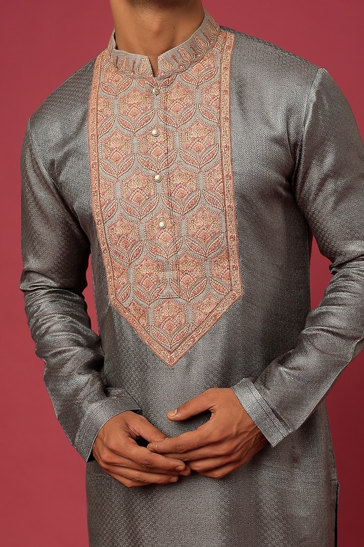 Grey Matka Cotton Kurta Set by Qbik Men at Pernia's Pop Up Shop