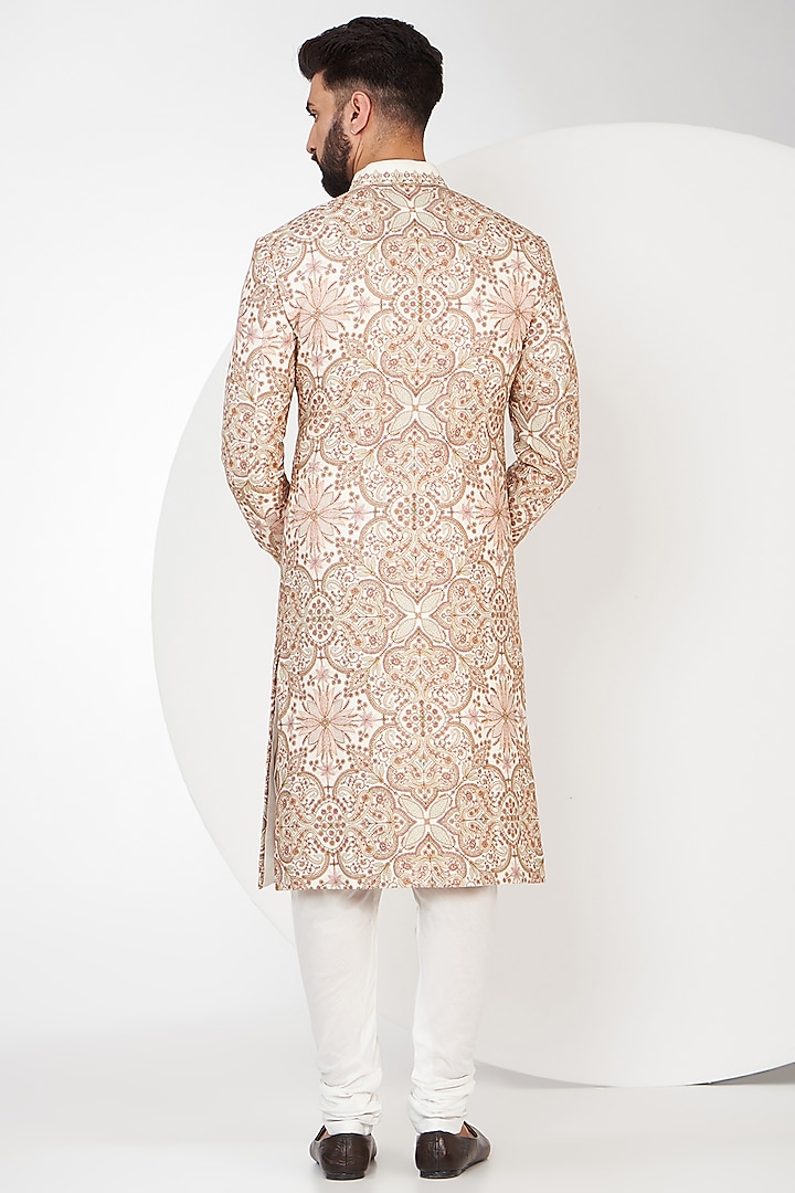 Ivory Pashmina Silk Kashmiri Embroidered Groom Sherwani Set by Qbik Men at Pernia's Pop Up Shop