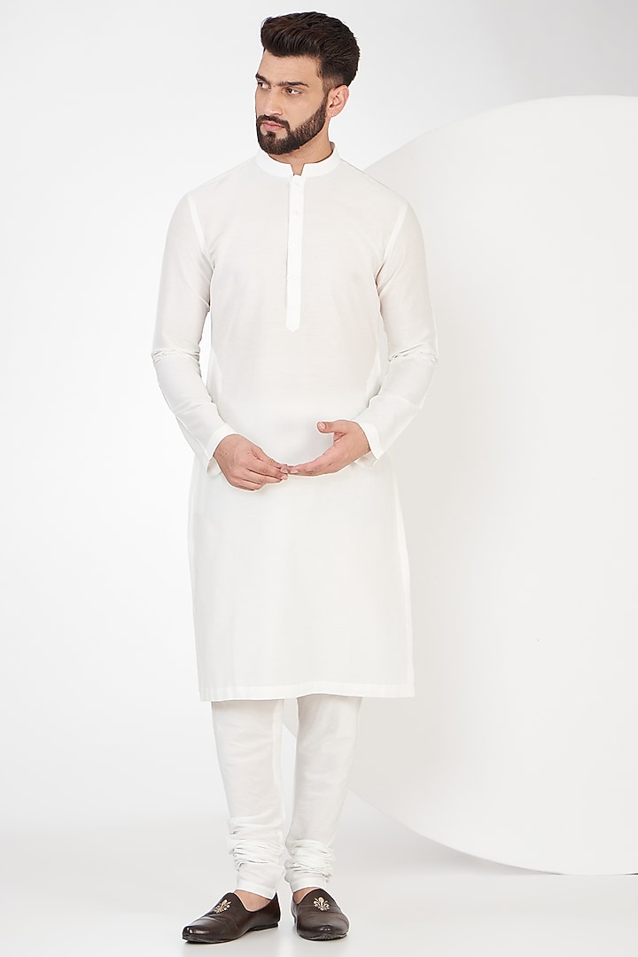 Ivory Pashmina Silk Kashmiri Embroidered Groom Sherwani Set by Qbik Men at Pernia's Pop Up Shop