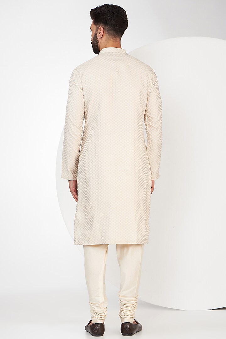 Ivory Pashmina Silk Kashmiri & Motifs Embroidered Groom Sherwani Set by Qbik Men at Pernia's Pop Up Shop