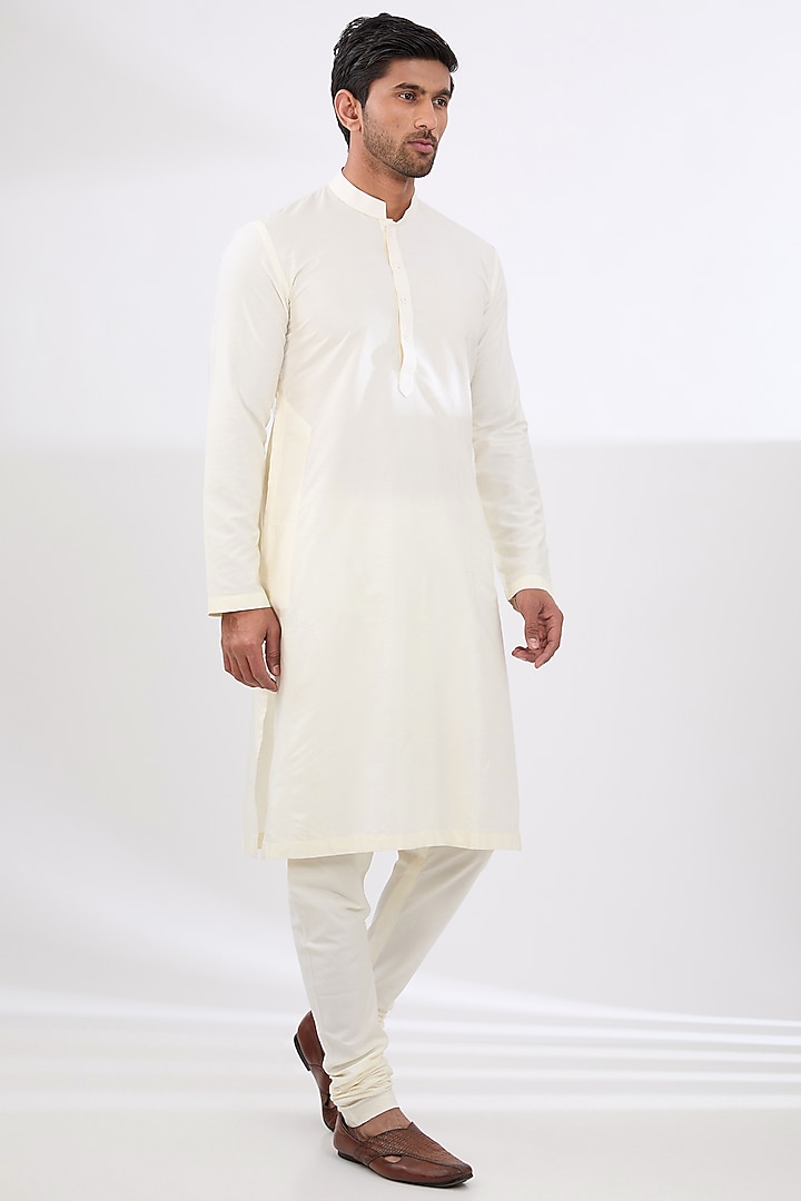 Cream Cotton Silk Embroidered Groom Sherwani Set by Qbik Men at Pernia's Pop Up Shop