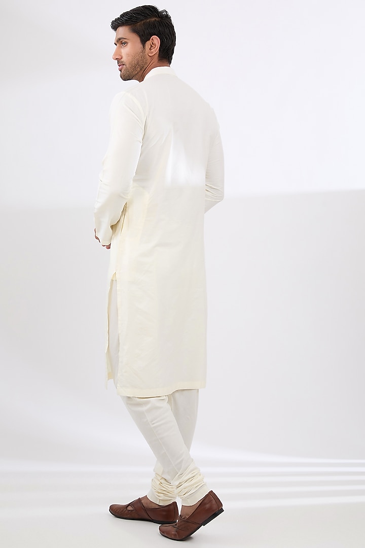 Cream Cotton Silk Embroidered Groom Sherwani Set by Qbik Men at Pernia's Pop Up Shop