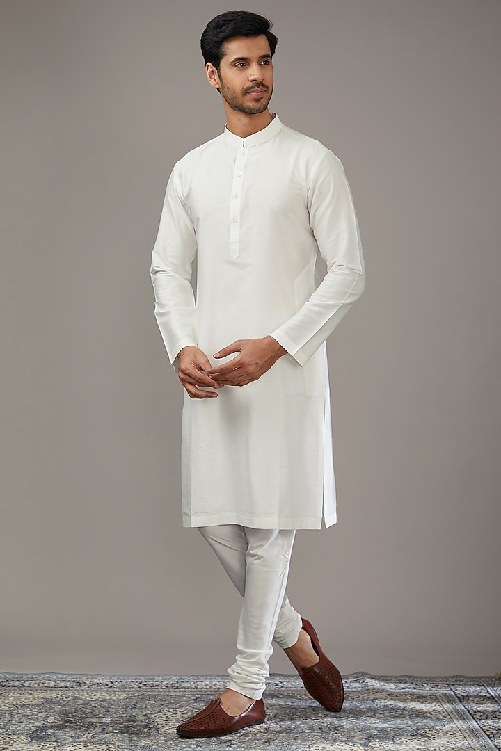 Ivory Matka Silk Embroidered Groom Sherwani Set by Qbik Men at Pernia's Pop Up Shop