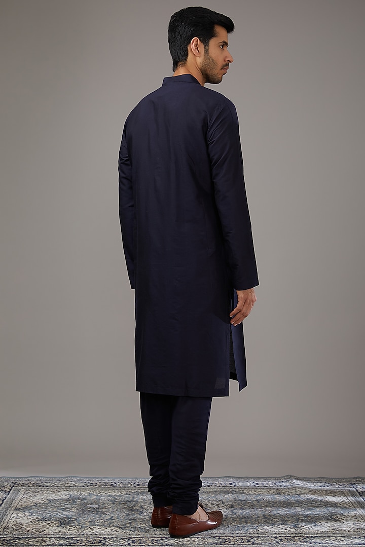 Navy Blue Cotton Silk Groom Sherwani Set by Qbik Men at Pernia's Pop Up Shop