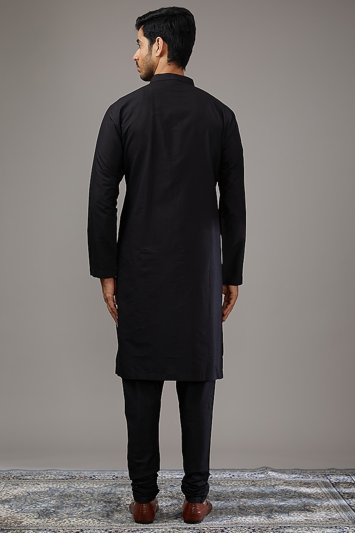 Black Cotton Silk Groom Sherwani Set by Qbik Men at Pernia's Pop Up Shop