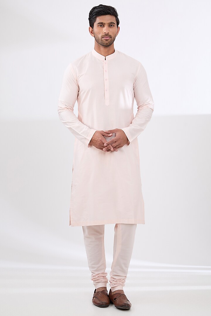 Peach Jacquard Embroidered Wedding Sherwani Set by Qbik Men at Pernia's Pop Up Shop