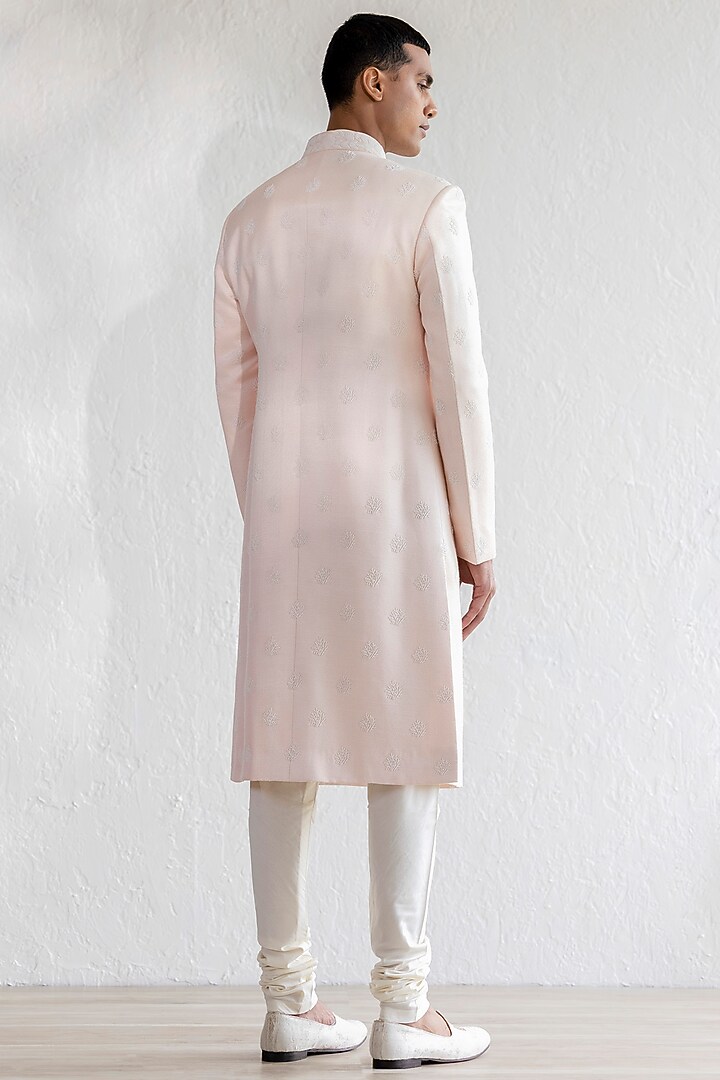 Light Pink Matka Cotton Embroidered Groom Sherwani Set by Qbik Men at Pernia's Pop Up Shop