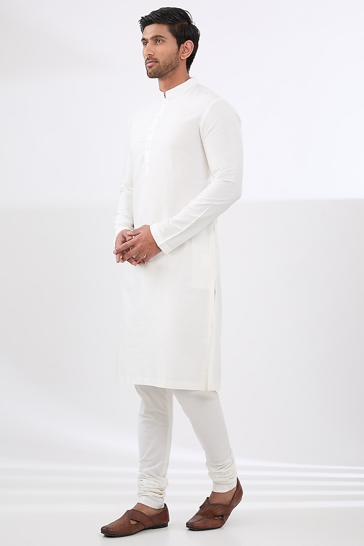 Ivory Wool Silk Embroidered Wedding Sherwani Set by Qbik Men at Pernia's Pop Up Shop