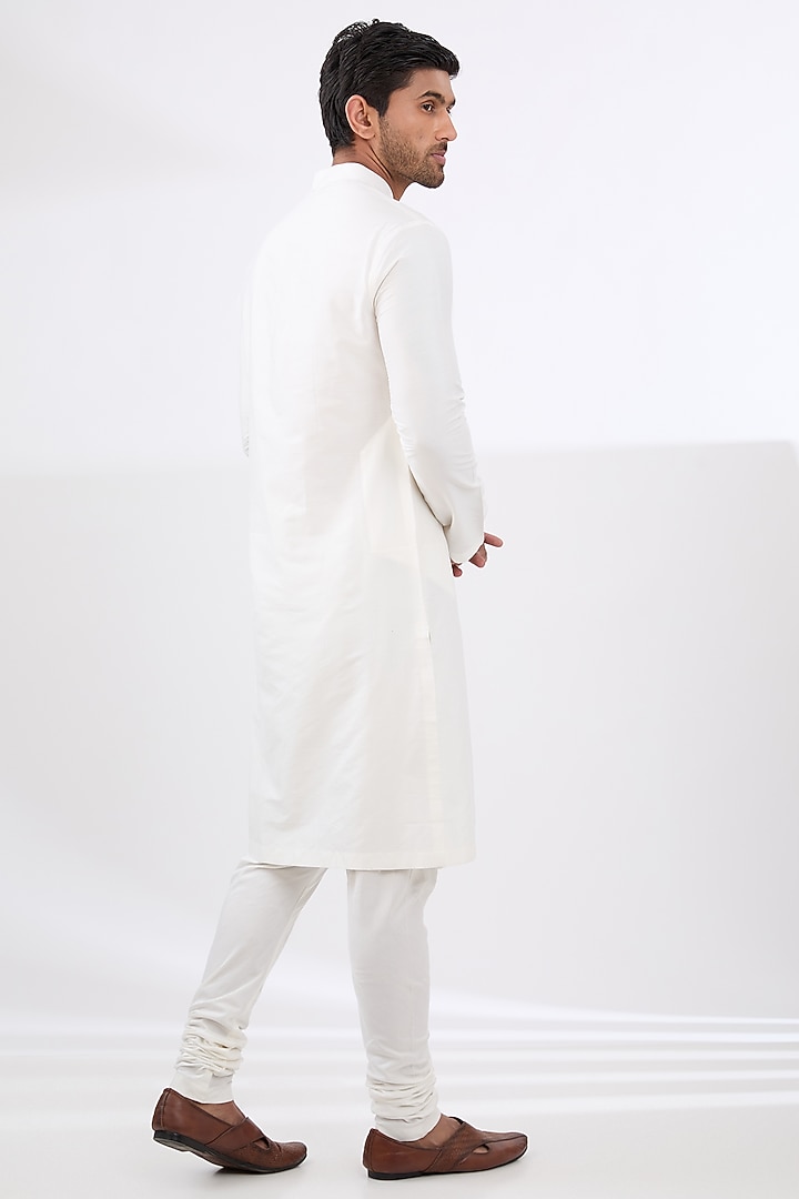 Ivory Wool Silk Embroidered Wedding Sherwani Set by Qbik Men at Pernia's Pop Up Shop