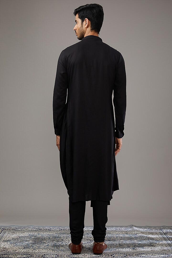 Black Jacquard Embroidered Groom Indowestern Set by Qbik Men at Pernia's Pop Up Shop