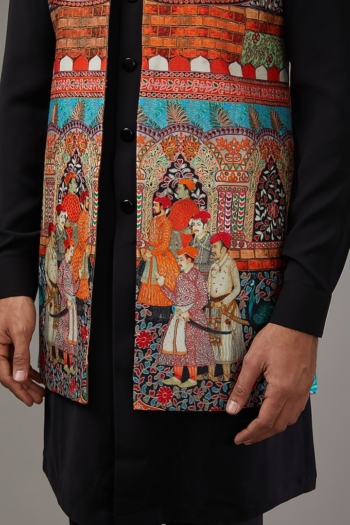 Multi-Colored Pashmina Silk Wedding Indowestern Set by Qbik Men at Pernia's Pop Up Shop