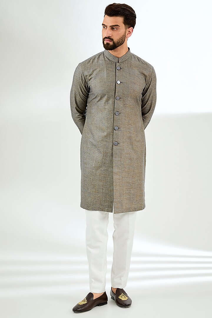 Ivory Pashmina Silk Kashmiri Embroidered Nehru Jacket Set by Qbik Men at Pernia's Pop Up Shop
