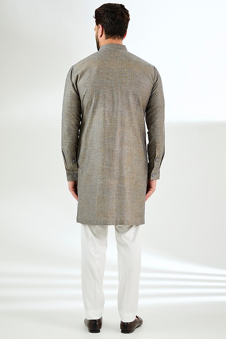 Ivory Pashmina Silk Kashmiri Embroidered Nehru Jacket Set by Qbik Men at Pernia's Pop Up Shop