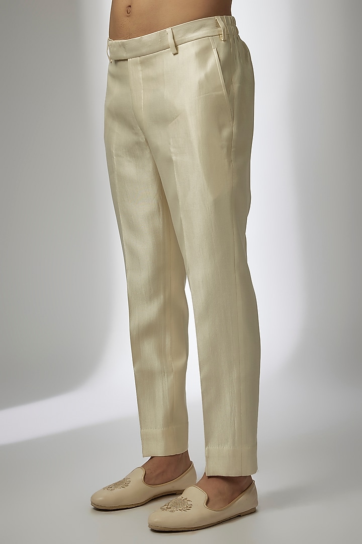 Ivory Pashmina Silk Kashmiri Embroidered Nehru Jacket Set by Qbik Men at Pernia's Pop Up Shop