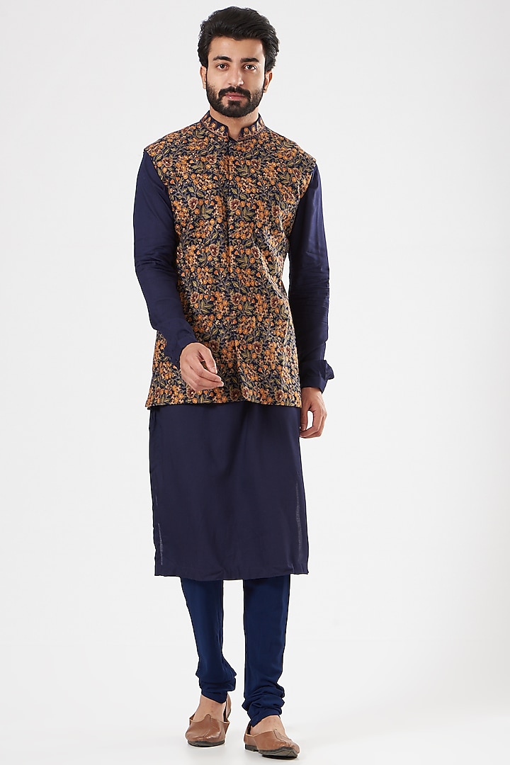 Multi-Colored Viscose Wool Printed Bundi Jacket Set by Qbik Men at Pernia's Pop Up Shop