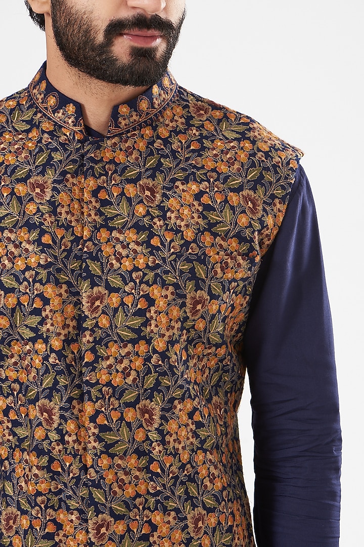 Multi-Colored Viscose Wool Printed Bundi Jacket Set by Qbik Men at Pernia's Pop Up Shop