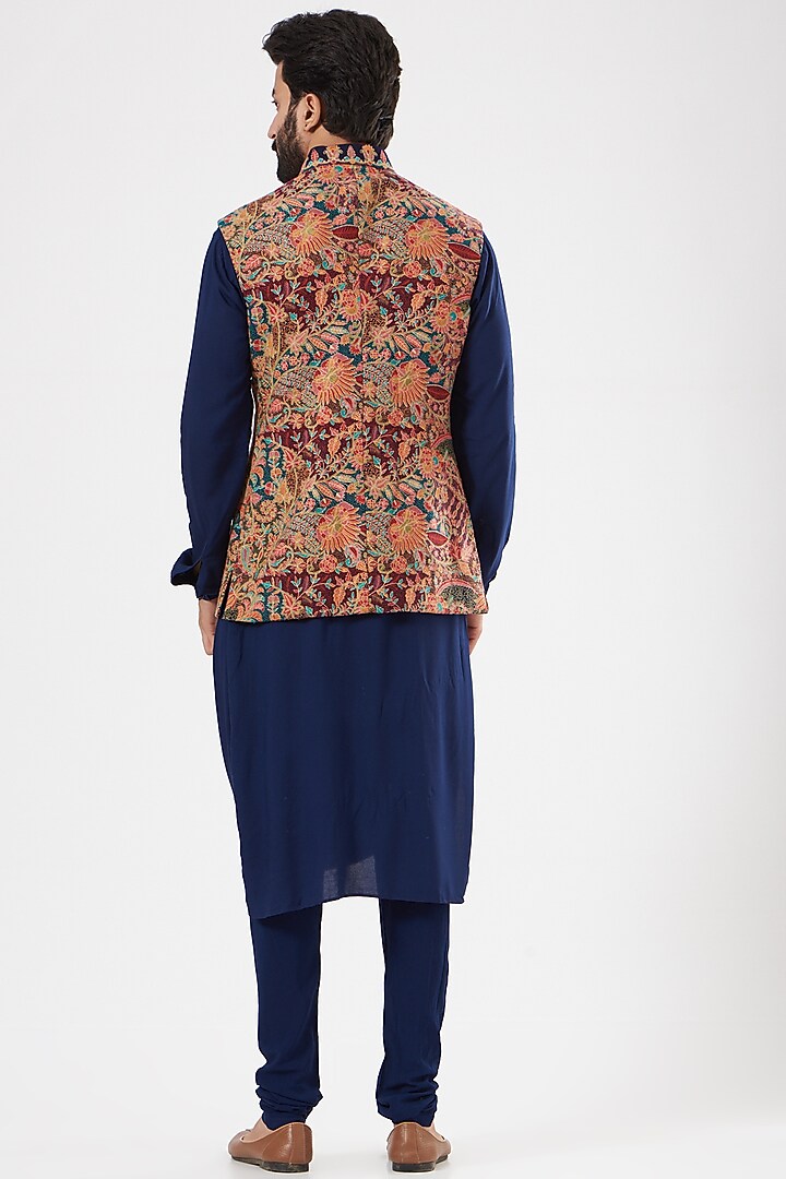 Multi-Colored Viscose Wool Printed Bundi Jacket Set by Qbik Men at Pernia's Pop Up Shop