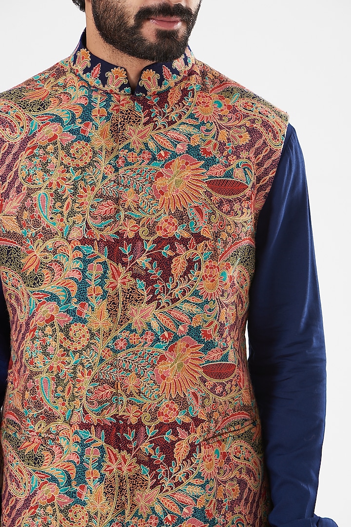 Multi-Colored Viscose Wool Printed Bundi Jacket Set by Qbik Men at Pernia's Pop Up Shop