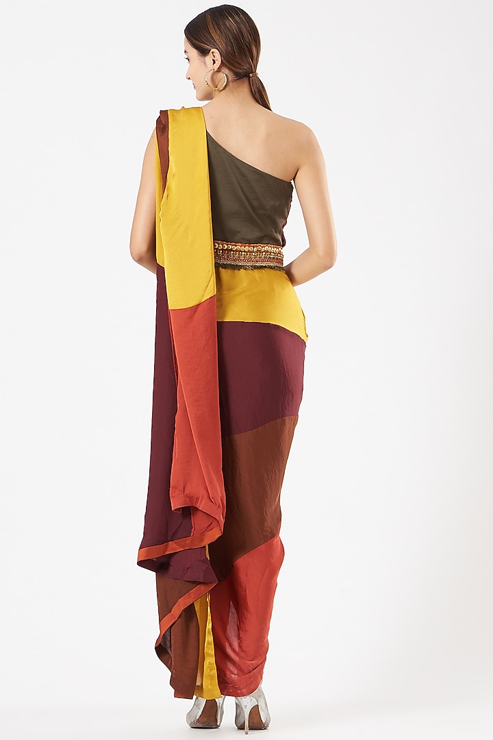 Multi-Colored Color Blocked Jumpsuit Saree by QBIK at Pernia's Pop Up Shop