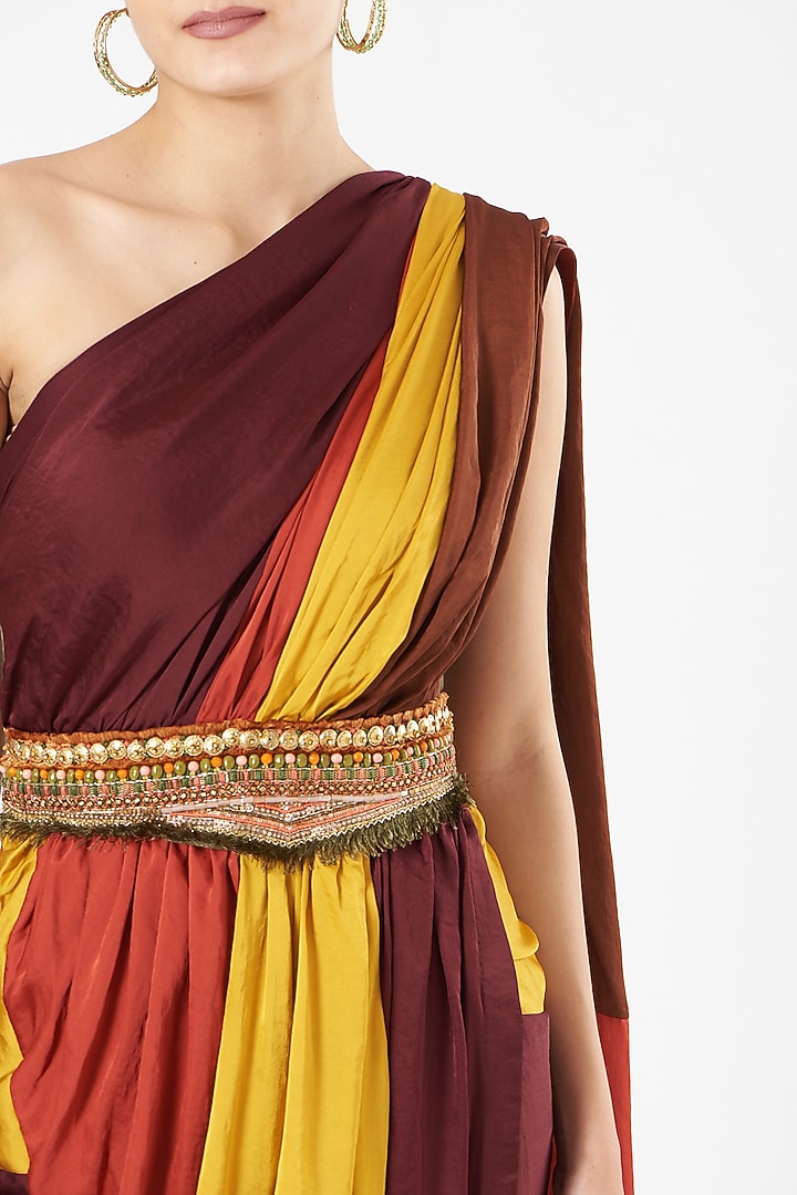 Multi-Colored Color Blocked Jumpsuit Saree by QBIK at Pernia's Pop Up Shop