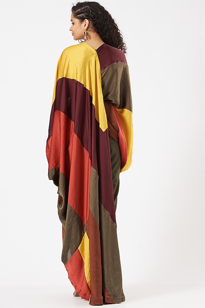 Olive Green Hammer Satin Kaftan Jumpsuit by QBIK at Pernia's Pop Up Shop