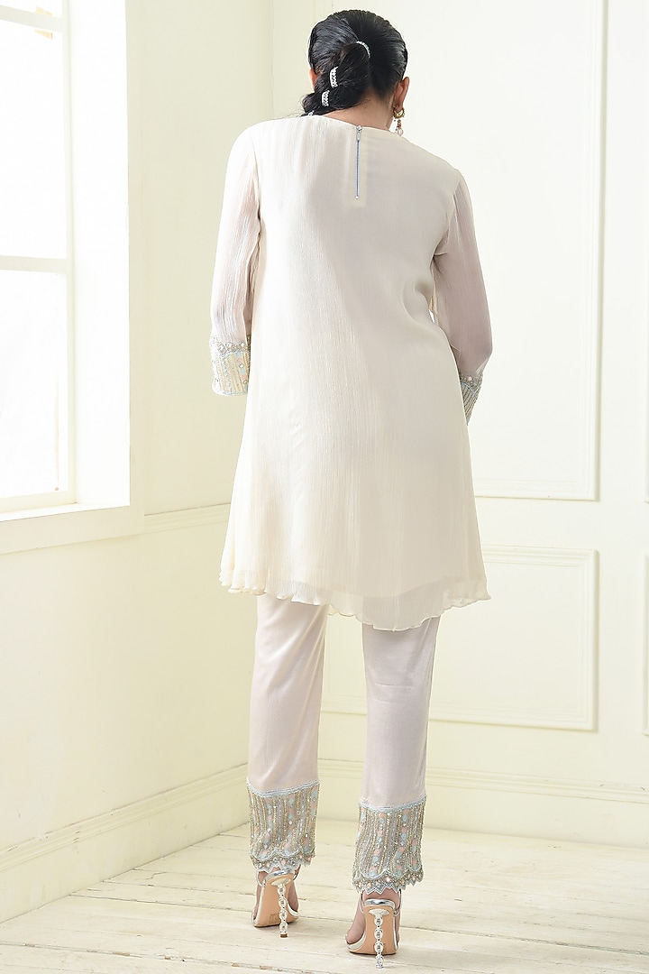 Ecru Chiffon Embroidered Kurta Set by Q by Sonia Baderia at Pernia's Pop Up Shop