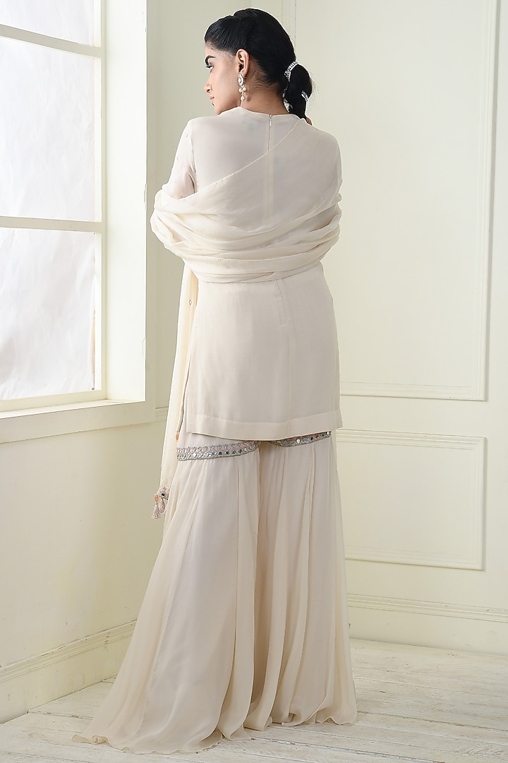 Ecru Crepe Party Wear Sharara Set by Q by Sonia Baderia at Pernia's Pop Up Shop