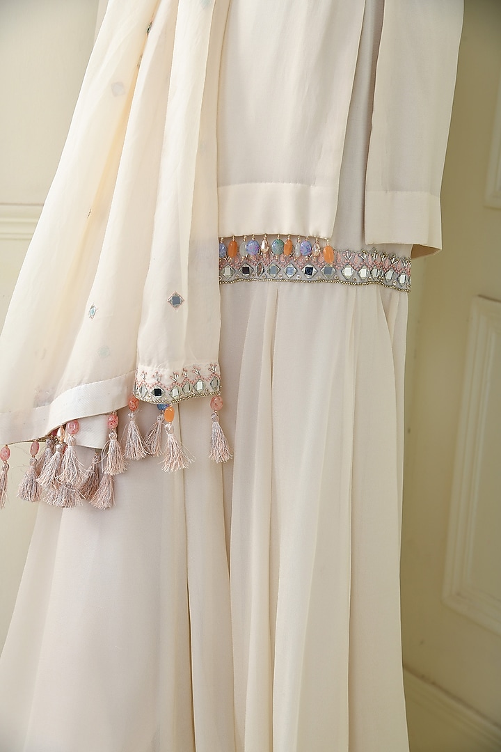 Ecru Crepe Party Wear Sharara Set by Q by Sonia Baderia at Pernia's Pop Up Shop