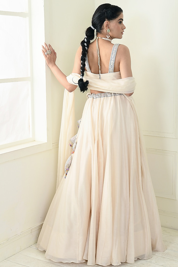 Ecru Chanderi Wedding Lehenga Set by Q by Sonia Baderia at Pernia's Pop Up Shop