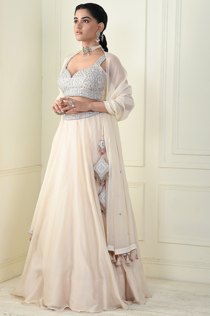 Ecru Chanderi Wedding Lehenga Set by Q by Sonia Baderia at Pernia's Pop Up Shop