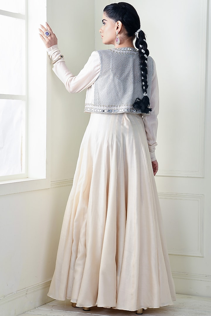 Ecru Chanderi Wedding Anarkali Set by Q by Sonia Baderia at Pernia's Pop Up Shop