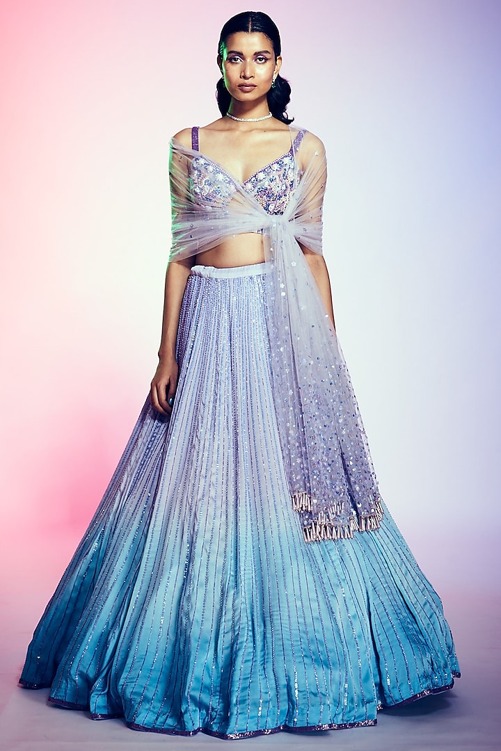 Lilac Embroidered Ombre Lehenga Set Design by Q by Sonia Baderia at ...