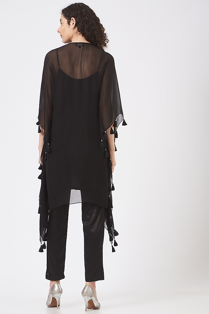 Black Chiffon Embroidered Kaftan Set by Q by Sonia Baderia at Pernia's Pop Up Shop