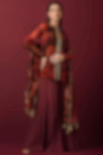 Maroon Crepe Sharara Set by Q by Sonia Baderia at Pernia's Pop Up Shop