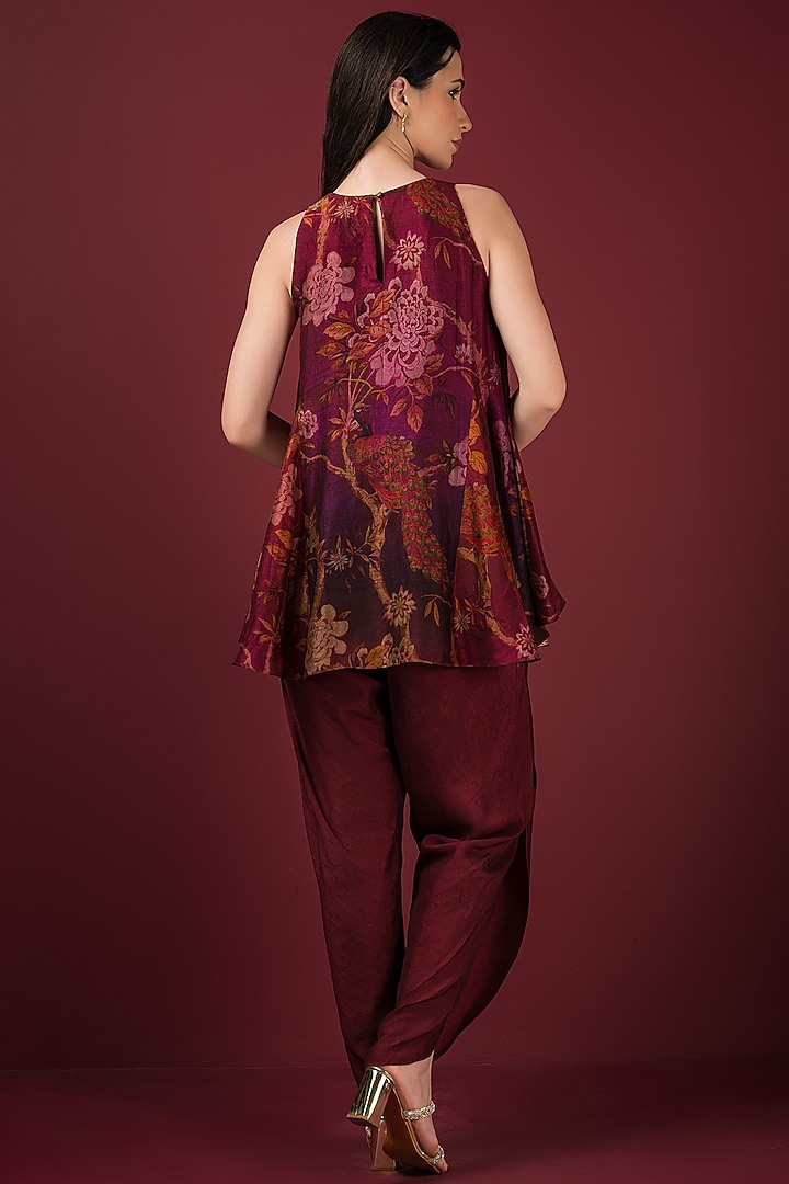 Maroon Satin Dhoti Set by Q by Sonia Baderia at Pernia's Pop Up Shop