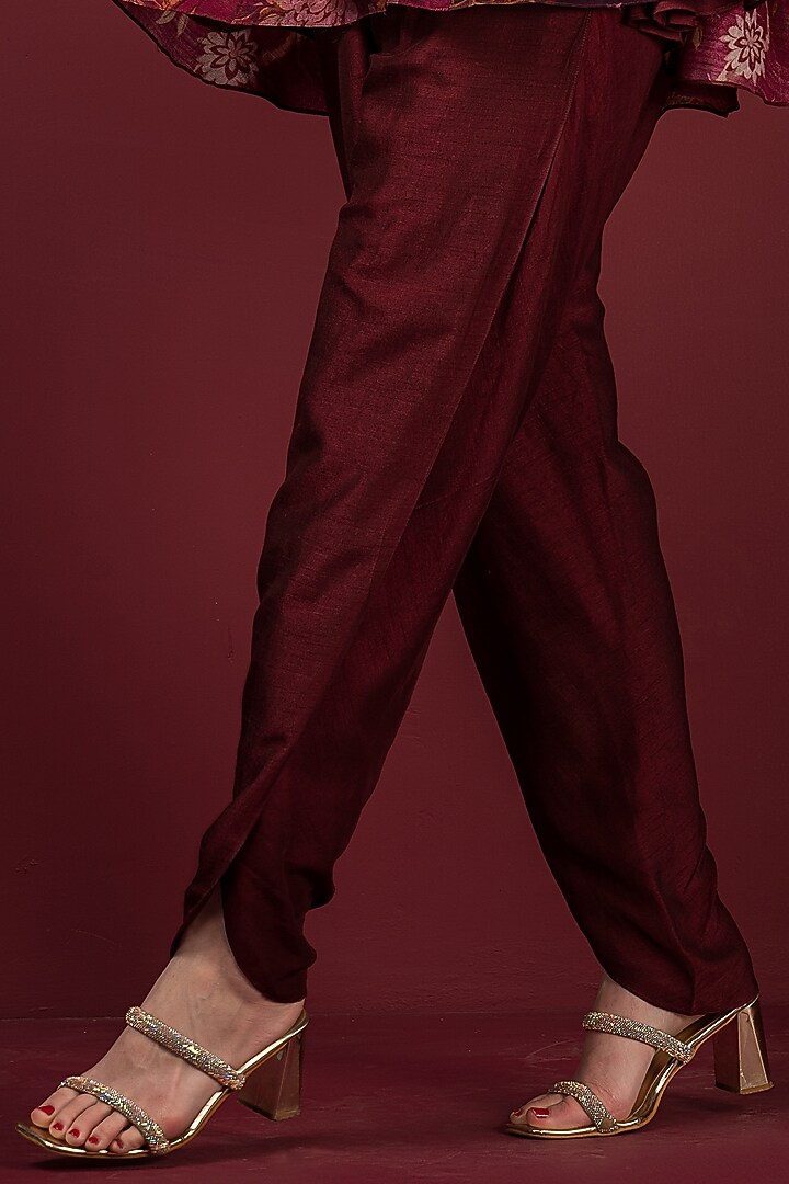 Maroon Satin Dhoti Set by Q by Sonia Baderia at Pernia's Pop Up Shop