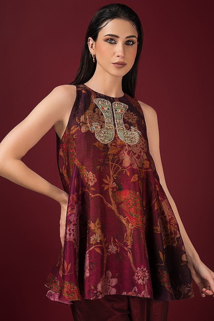 Maroon Satin Dhoti Set by Q by Sonia Baderia at Pernia's Pop Up Shop